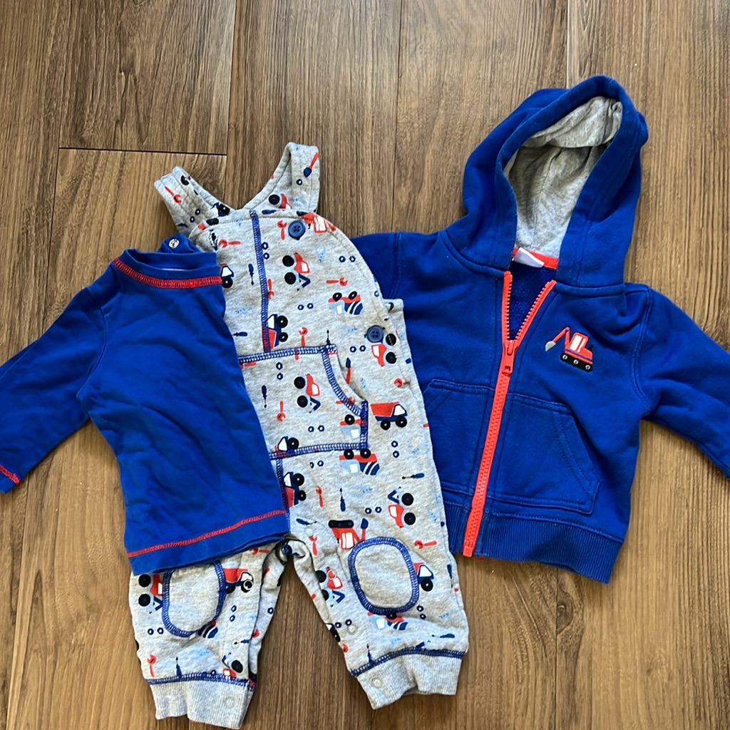 Gymboree 3 Piece Outfit 3-6m Size - Overalls, Sweatshirt, Top With Cars